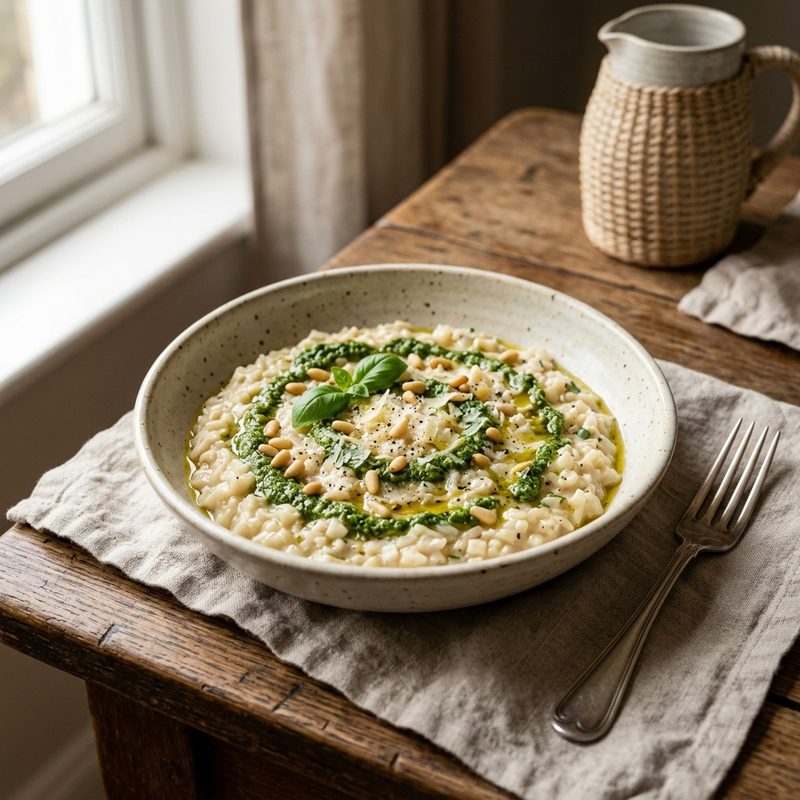 Celeriac Risotto with Basil Pesto