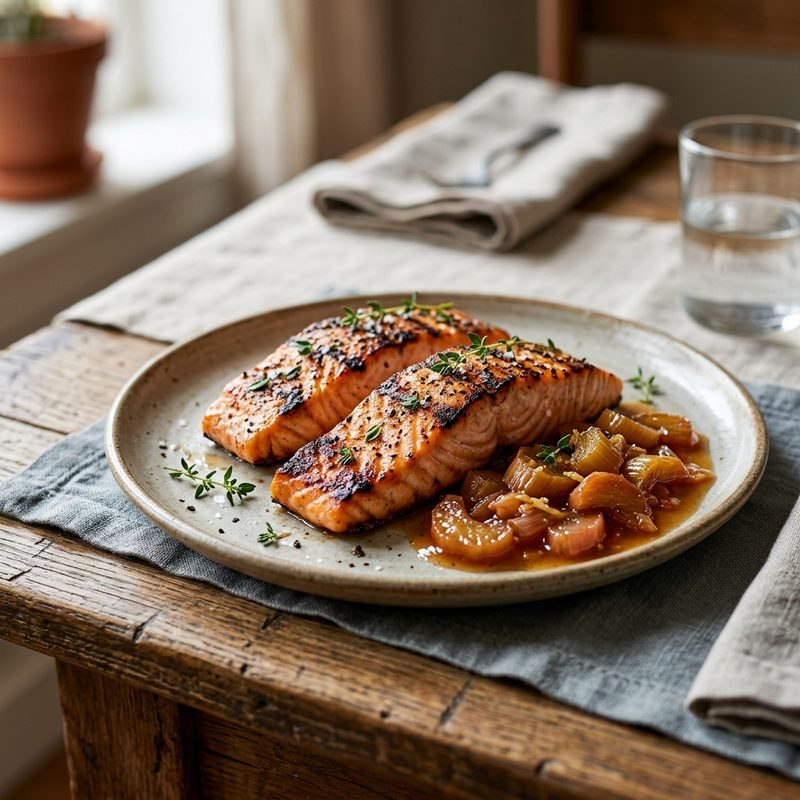 Grilled Salmon with Honeyed Rhubarb