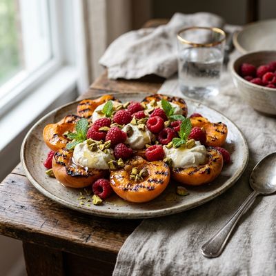 Grilled Apricots with Raspberries and Mascarpone