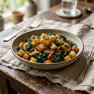 Fried Potatoes with Kale and Onion