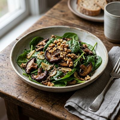 Spinach Salad with Sauteed Shiitakes and Garlic